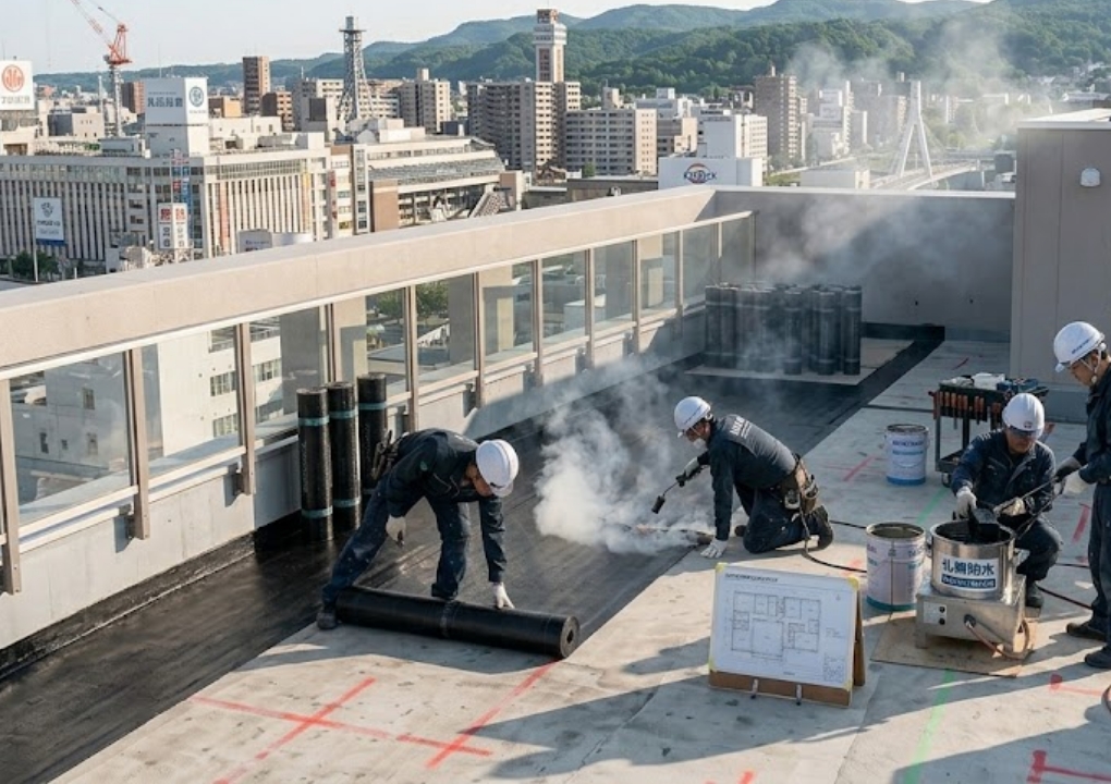 屋上や陸屋根を雨雪から守るアスファルト防水